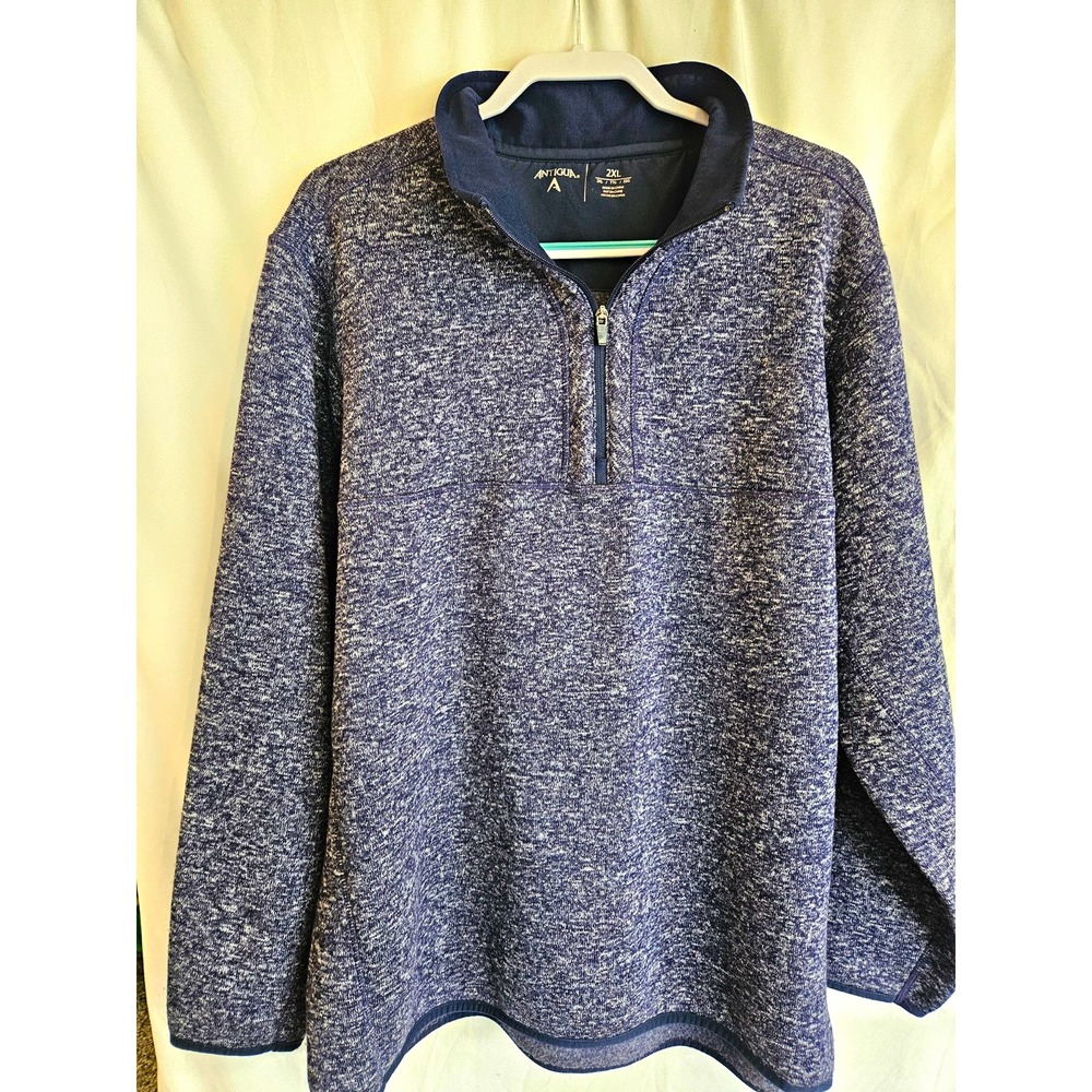 Antigua Mens 2XL Blue Heathered 1/4 Zip Mock Neck Pullover Sweatshirt